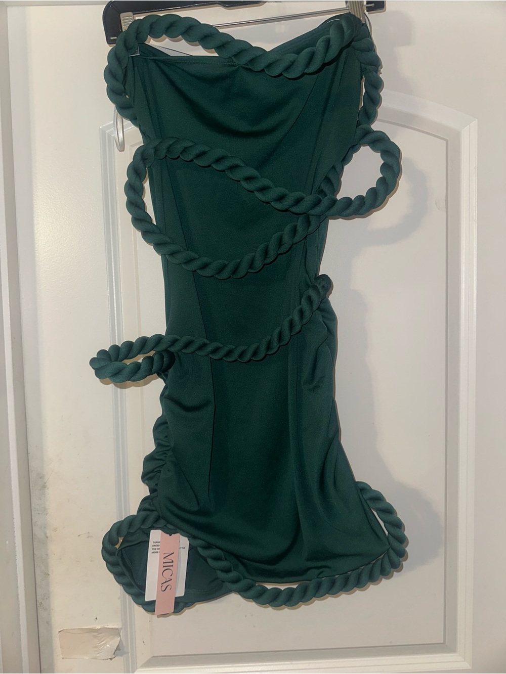 Deep Green Rope-Trim Strapless Dress